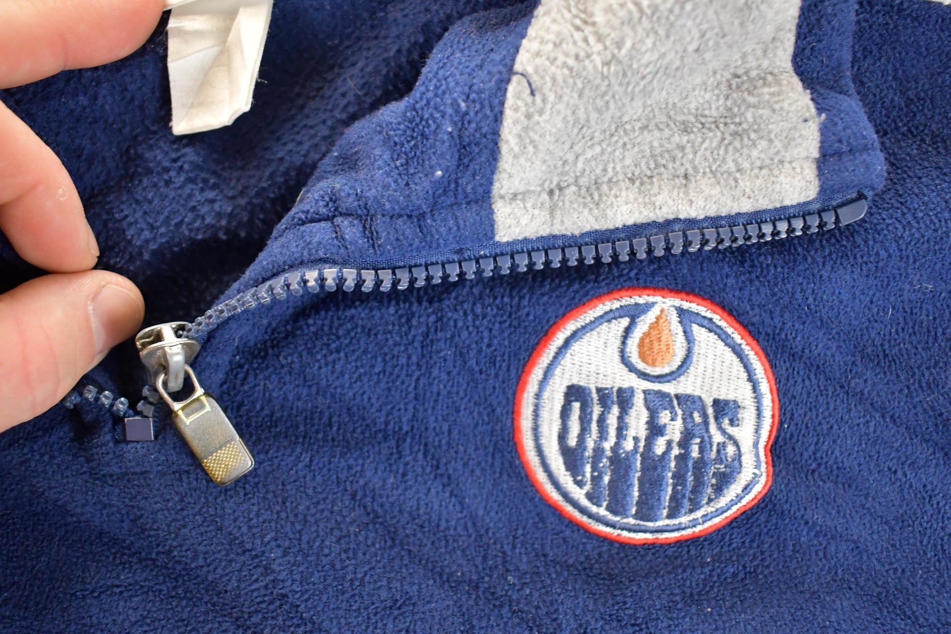 Vintage 1990s Edmonton Oilers NHL Hockey Quarter Zip Fleece Sweatshirt Mens M / Made In USA / Vintage Winter Sportswear