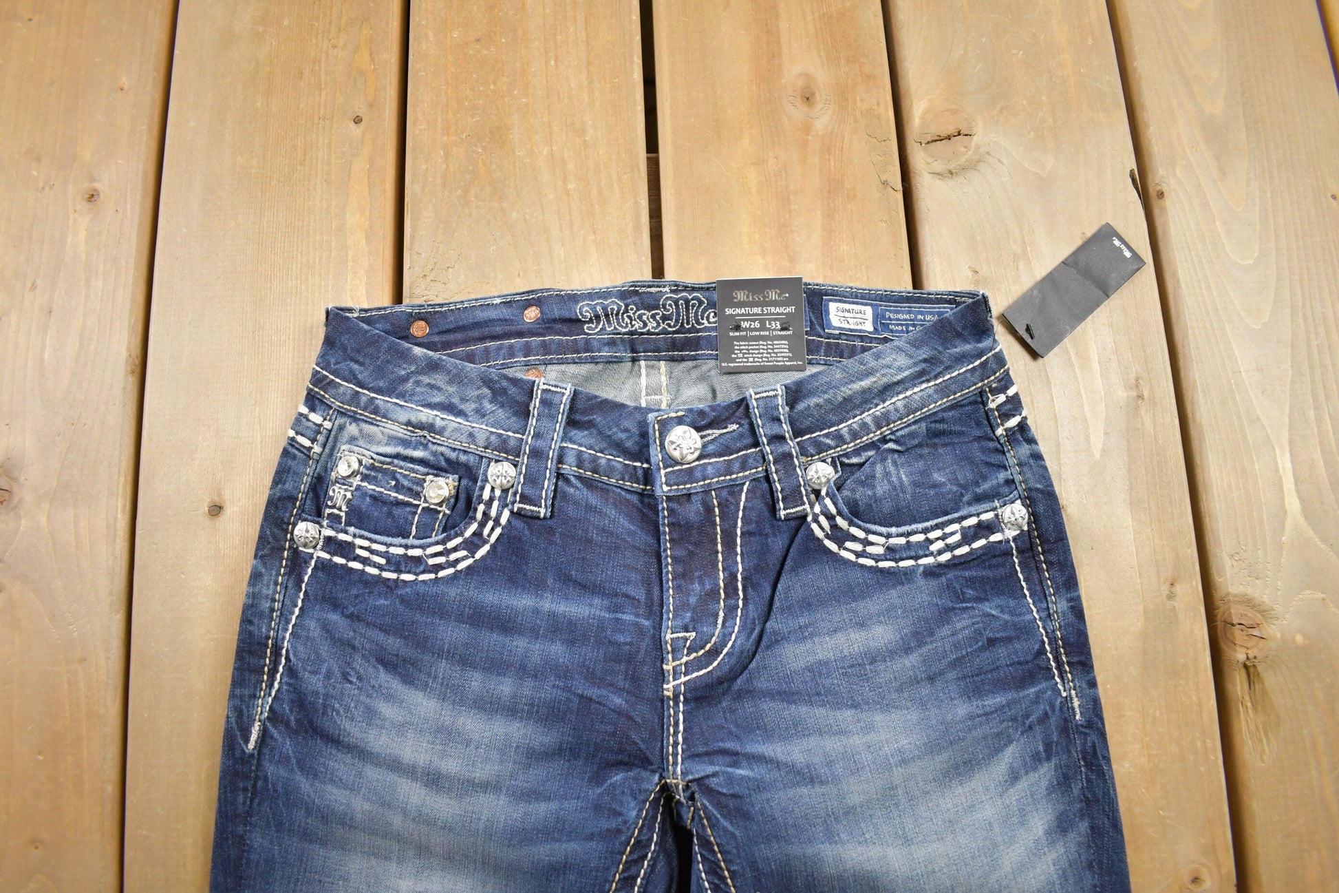 Vintage Y2K Miss Me Bedazzled Low Rise Jeans Size 26x33