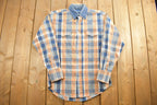 Vintage 1990s Denim Collar Plaid Flannel Button Up Shirt