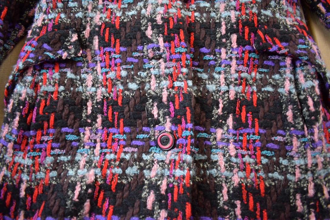 Vintage 1970s Knitted Abstract Pattern Button Up Jacket Made In Great Britain