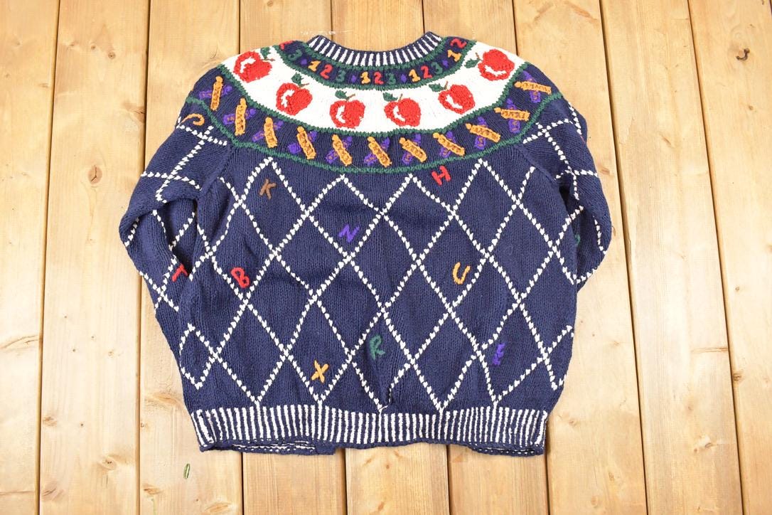 Vintage 1990s Cape Isle Knitters Apple Hand Knit Cardigan Sweater Women's L