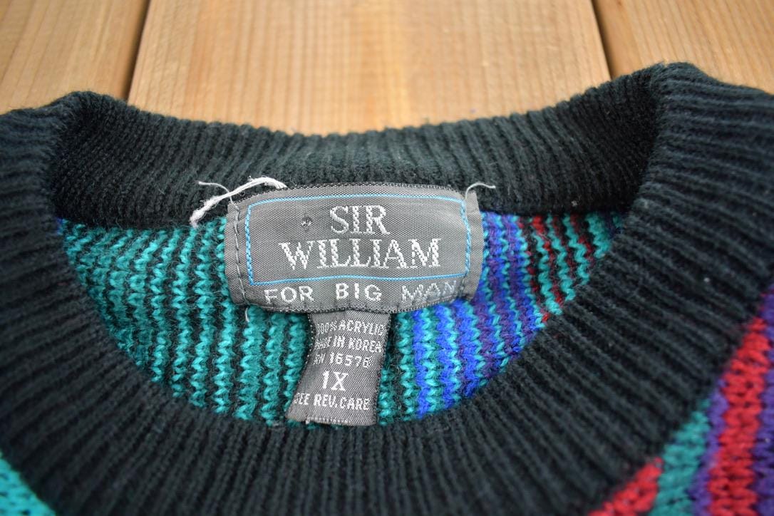 Vintage 1990s Sir Willam Knit Abstract Pattern Crewneck Sweater