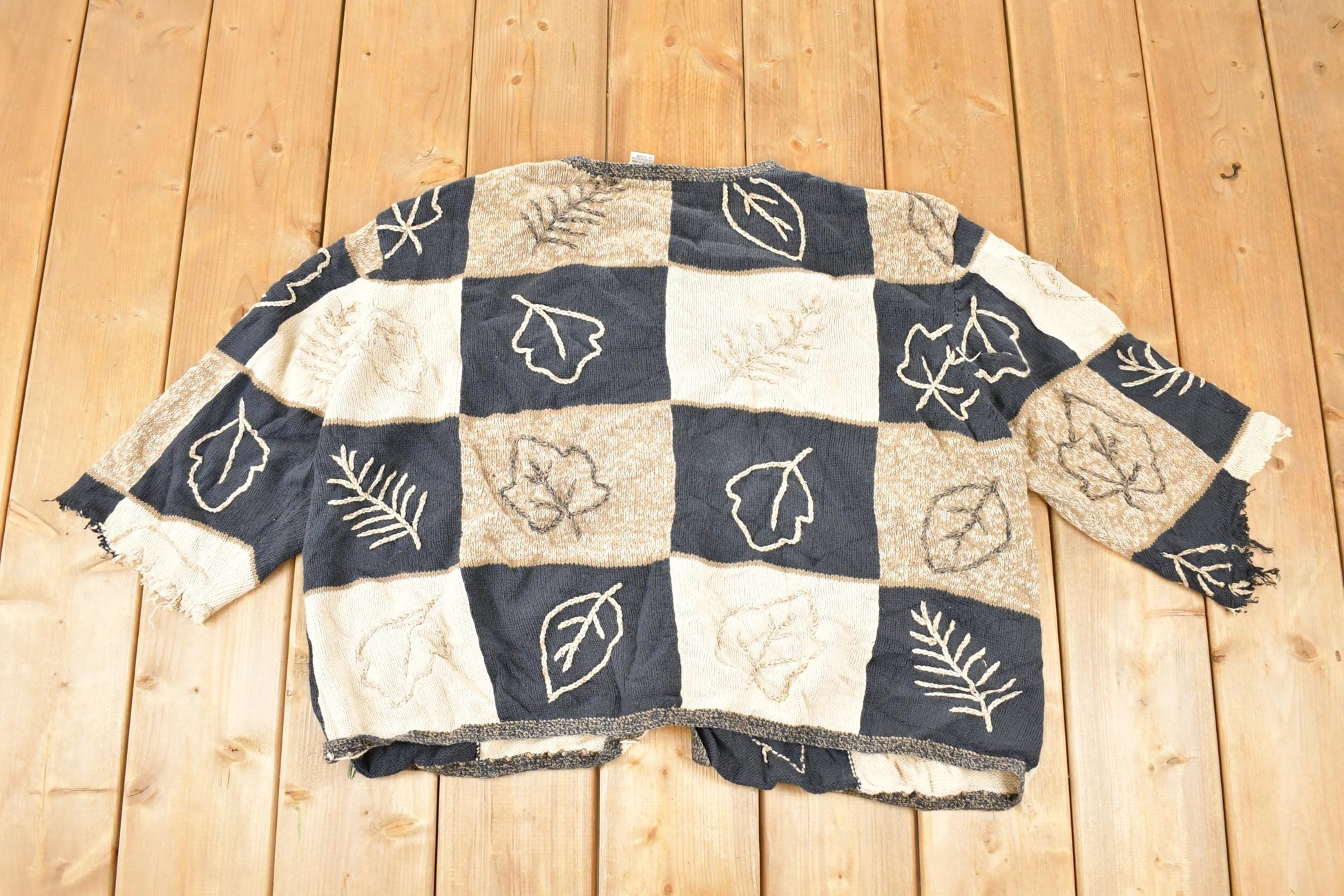 Vintage 1990s C.J Banks Hand Embroidered Leafy Abstract Knit Cardigan Sweater Women's 3X Boxy