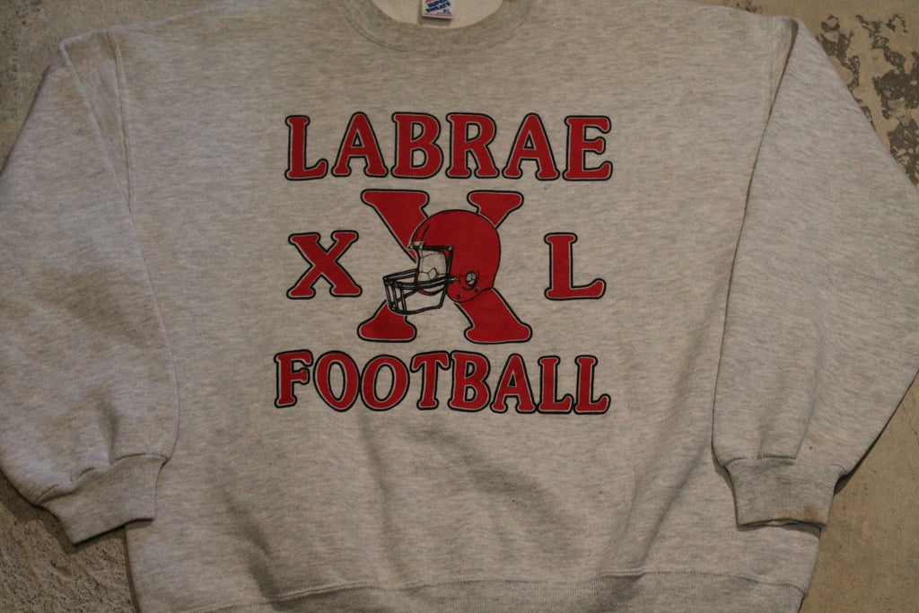 Vintage 1990s Labrae XXL Football Crewneck Sweater / Sports Team Logo / American School Sportswear / Pullover Sweatshirt / Made In USA / BS6