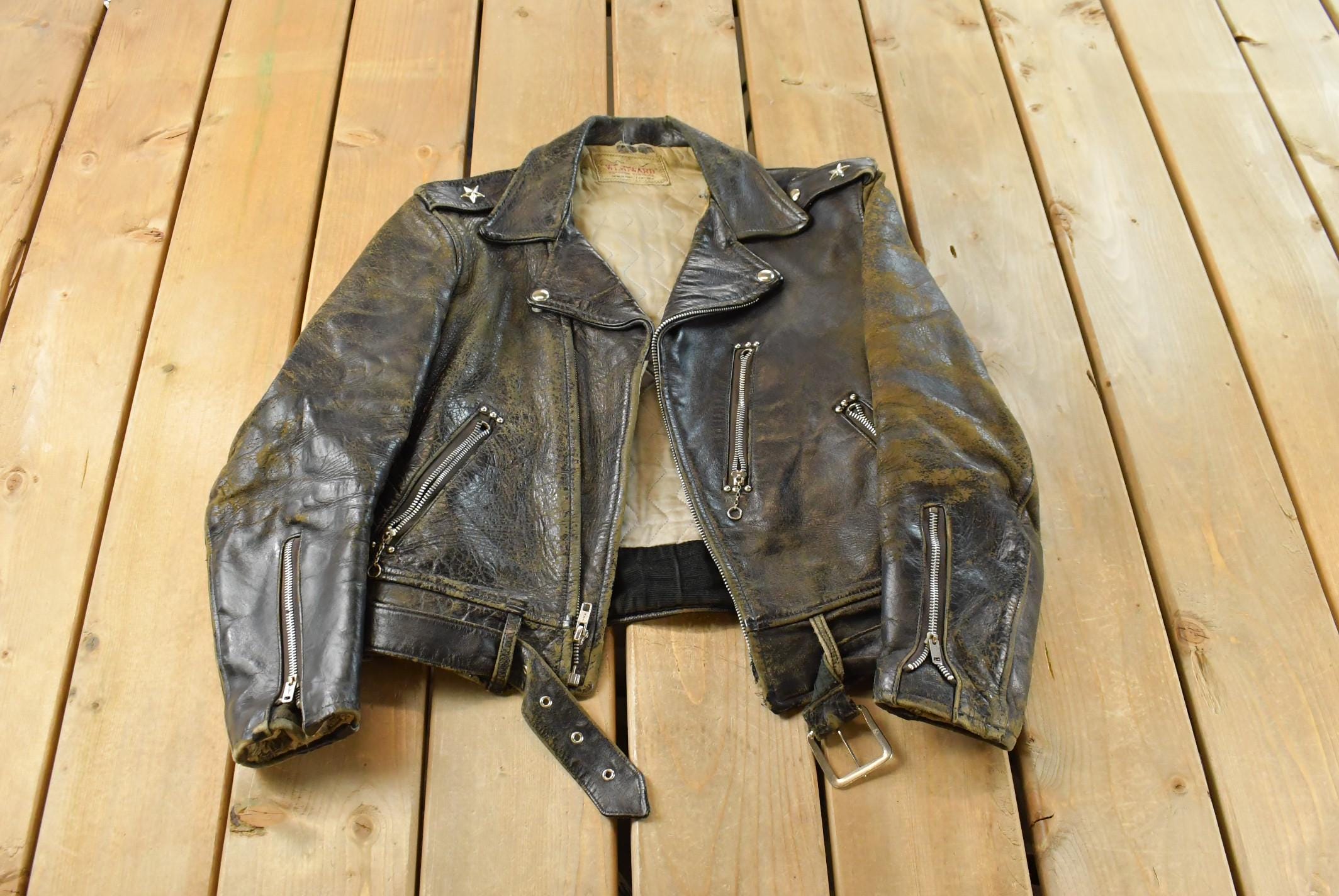 True Vintage 1940s Windward Horsehide Single Star Leather Biker Jacket Size Men's S