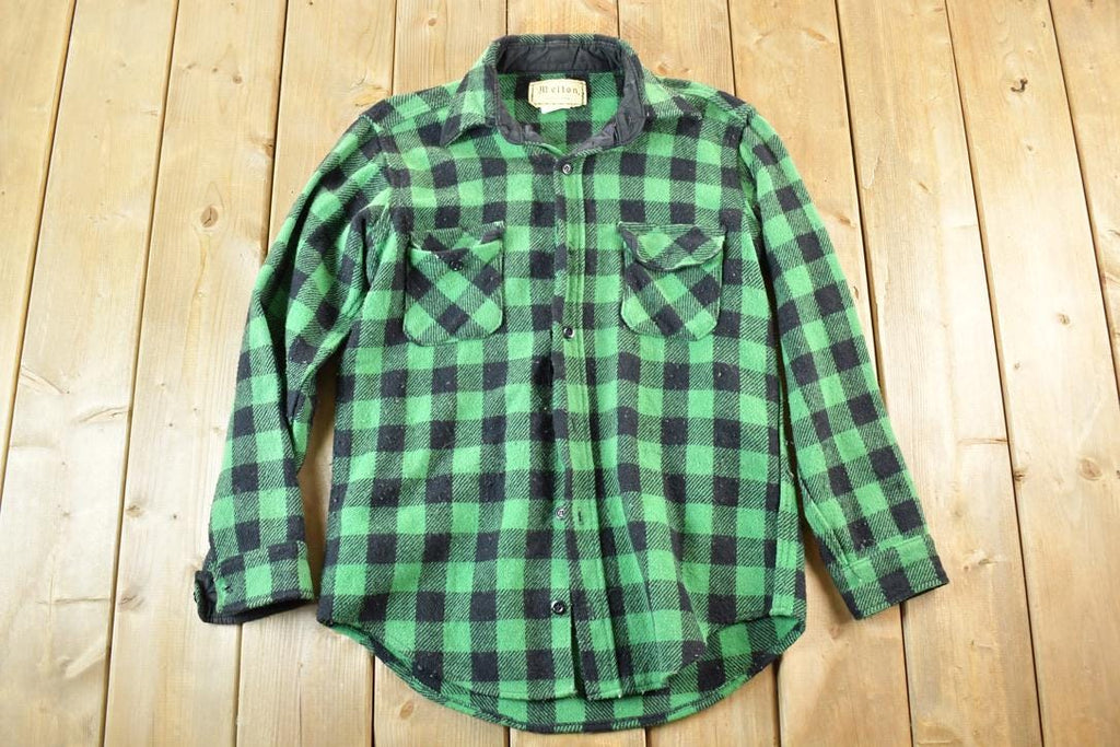 Vintage 1960s Melton Plaid Button Up Shirt Mens L