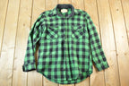 Vintage 1960s Melton Plaid Button Up Shirt Mens L