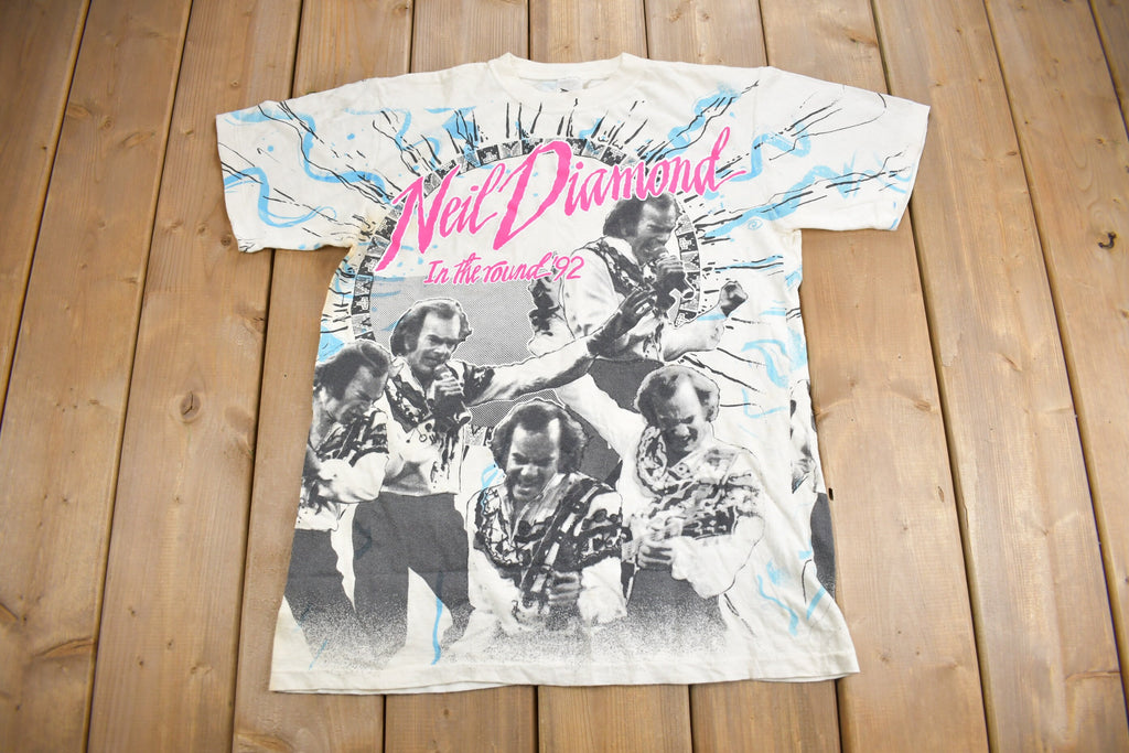 Vintage 1990s Neil Diamond All Over Print T-shirt / Band Tee / Single Stitch / Made in France / 90s T-shirt / Music Promo / Premium Vintage