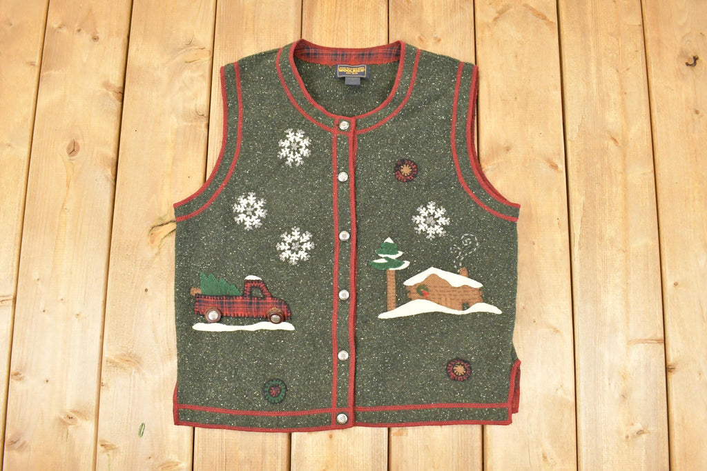 Vintage Y2K Woolrich Christmas Knit Cardigan Sweater Vest Women's M