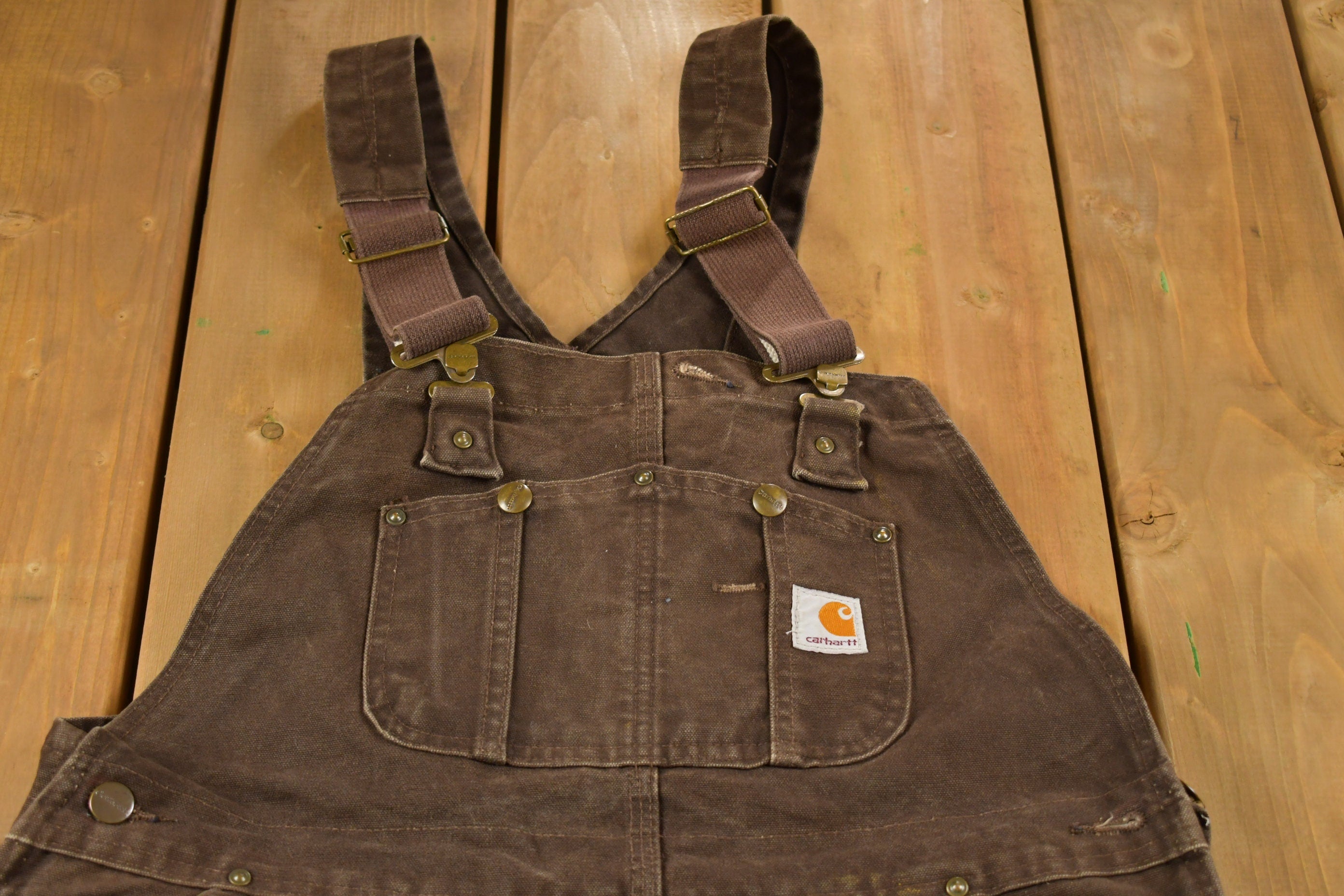 Vintage 1990s Carhartt Brown Canvas Double Knee Overalls Size 36 x 29