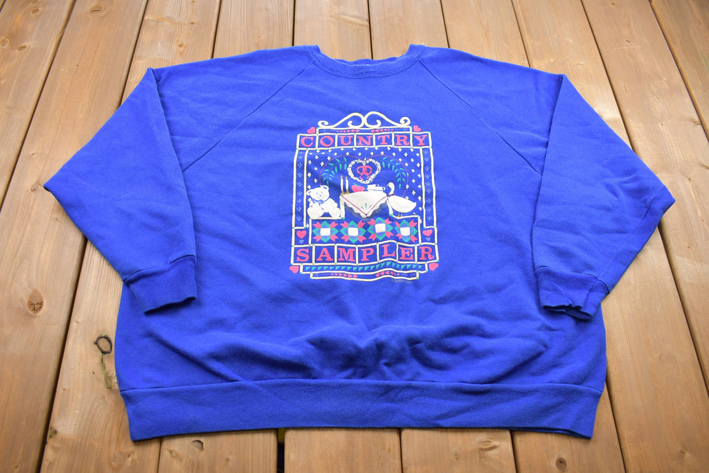 Vintage 1980s Country Sampler Raglan Crewneck Sweatshirt