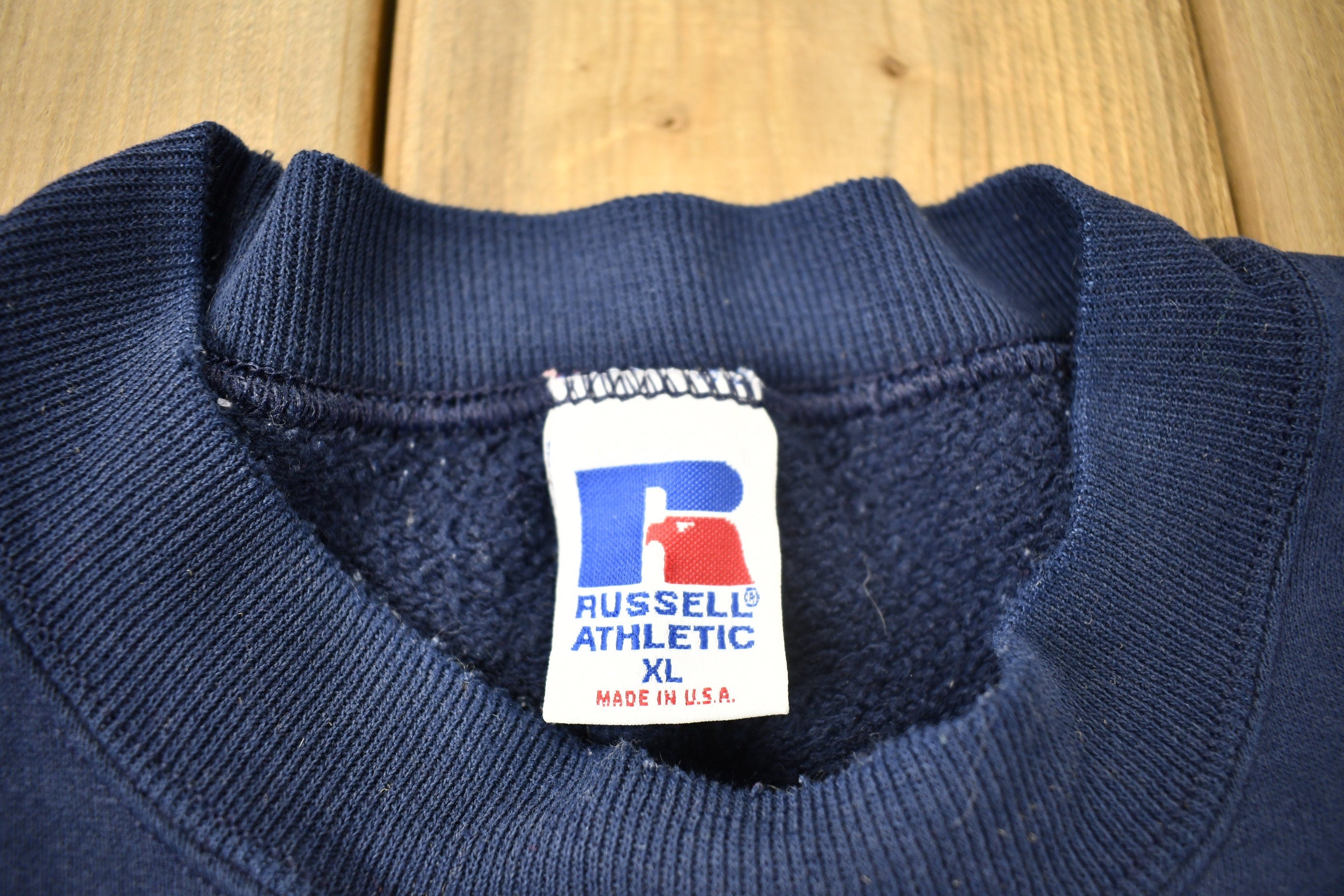 Vintage 1990s Russell Athletics Navy Blue Blank Crewneck Sweatshirt