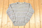 Vintage 1970s Glynn Manson Loose Knit Striped Crewneck Sweater Mens S
