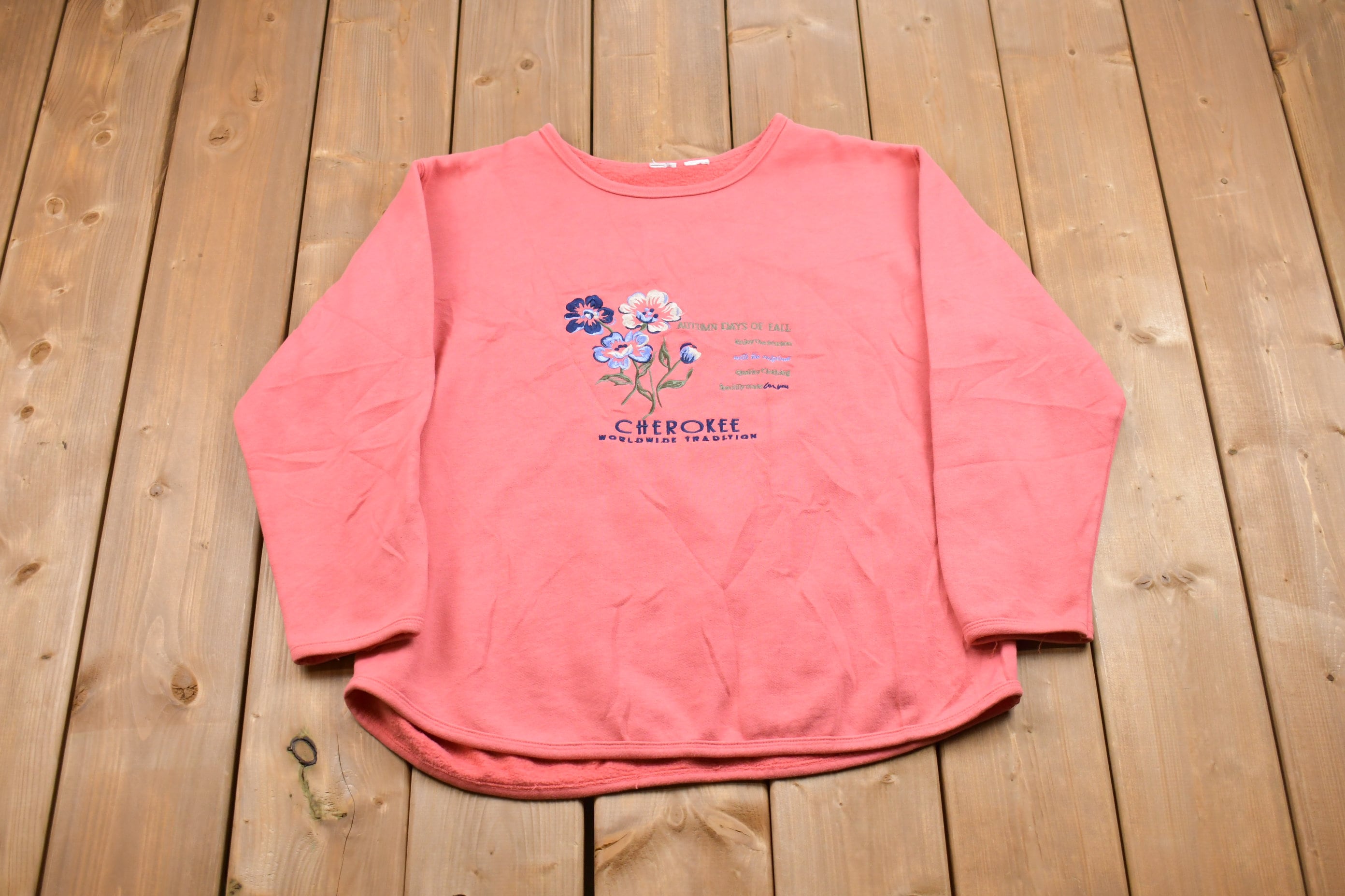 Vintage 1990s Cherokee Worldwide Tradition Floral Crewneck Sweatshirt