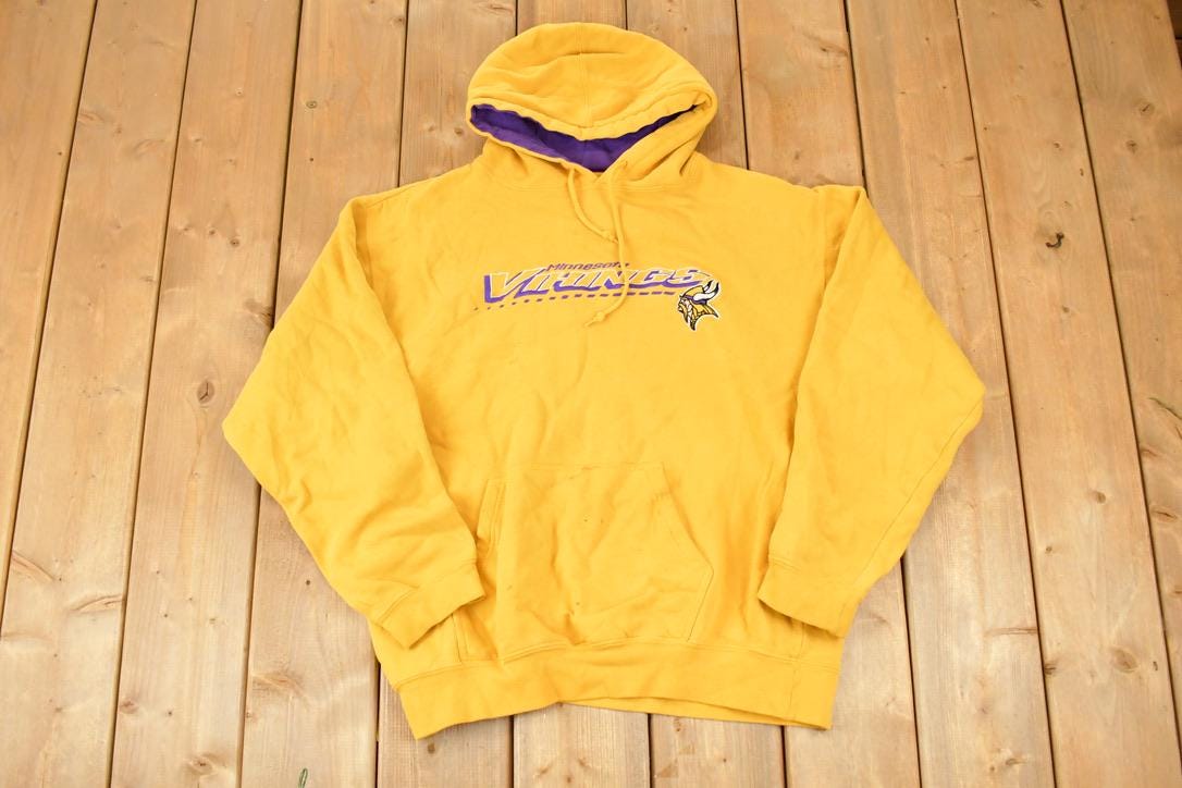 Vintage 1990s Logo Athletic Minnesota Vikings Embroidered NFL Hoodie Sweatshirt Men's L