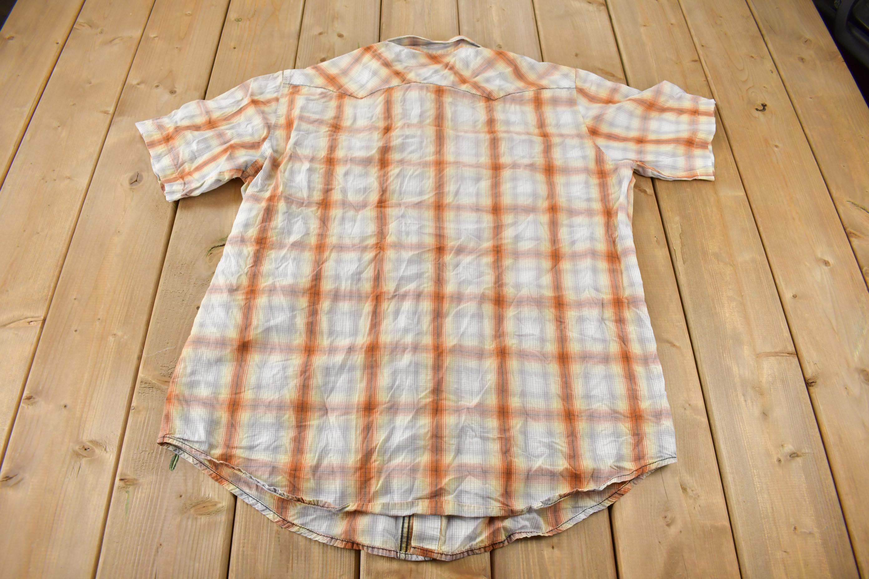 Vintage 1990s Wrangler Western Shirts Pearl Snap Short Sleeve Plaid Button Up Shirt Size XLT