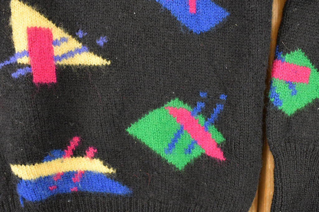 Vintage 1980s Aston Abstract Wool Knit Turtleneck Sweater Mens S