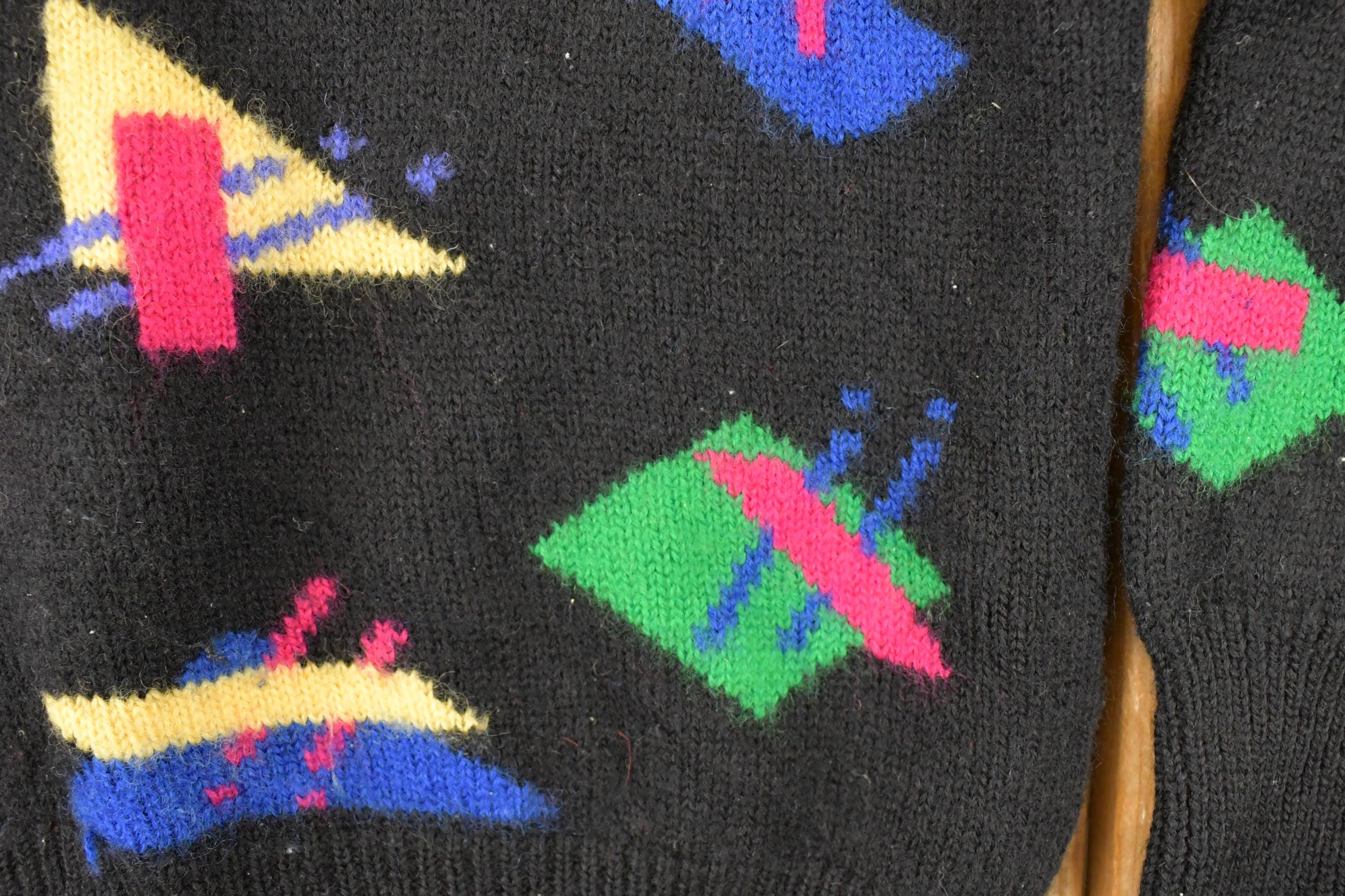 Vintage 1980s Aston Abstract Wool Knit Turtleneck Sweater Mens S