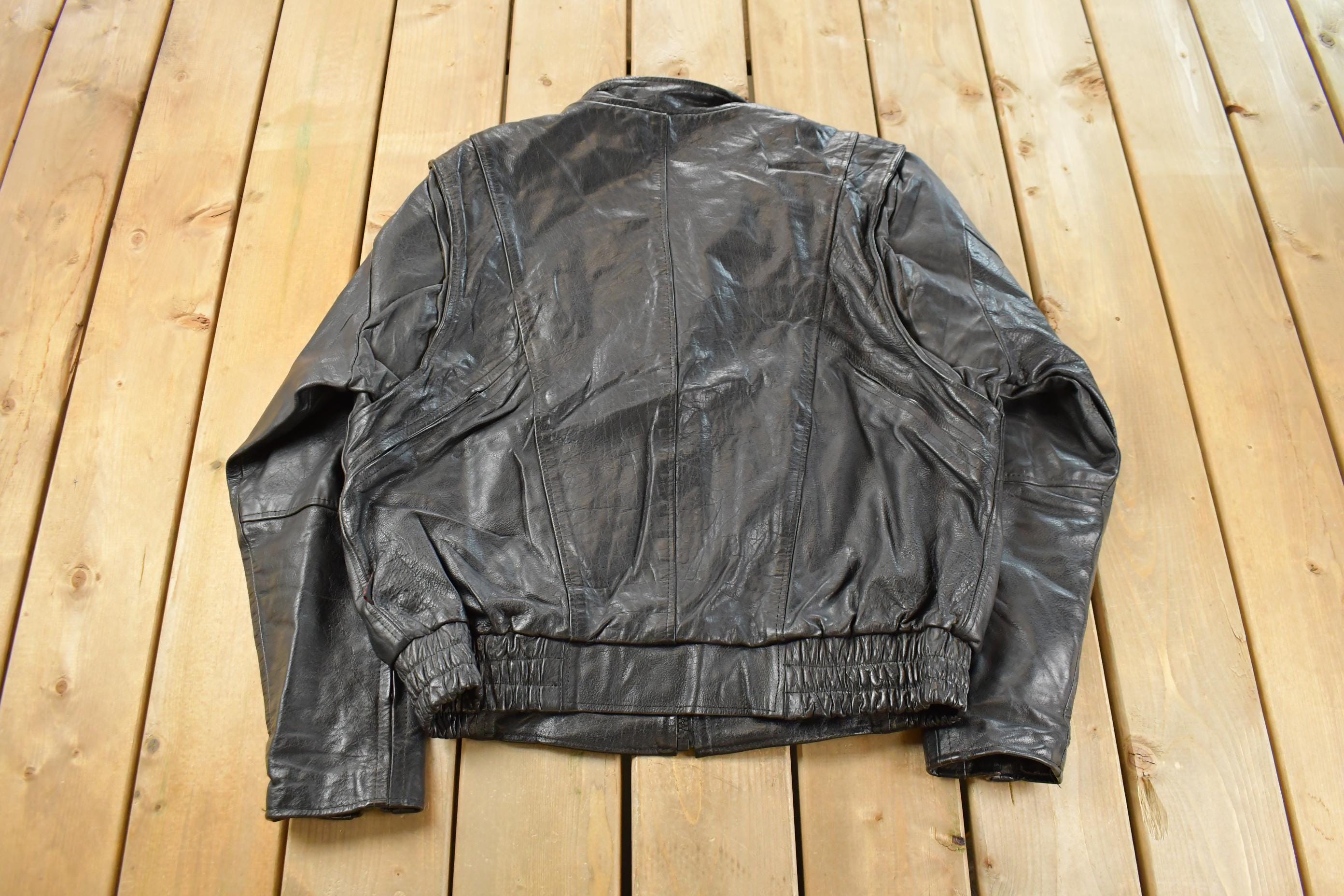 Vintage 1980s Hot Leathers Moto Cafe Racer Biker Leather Jacket Men's Large