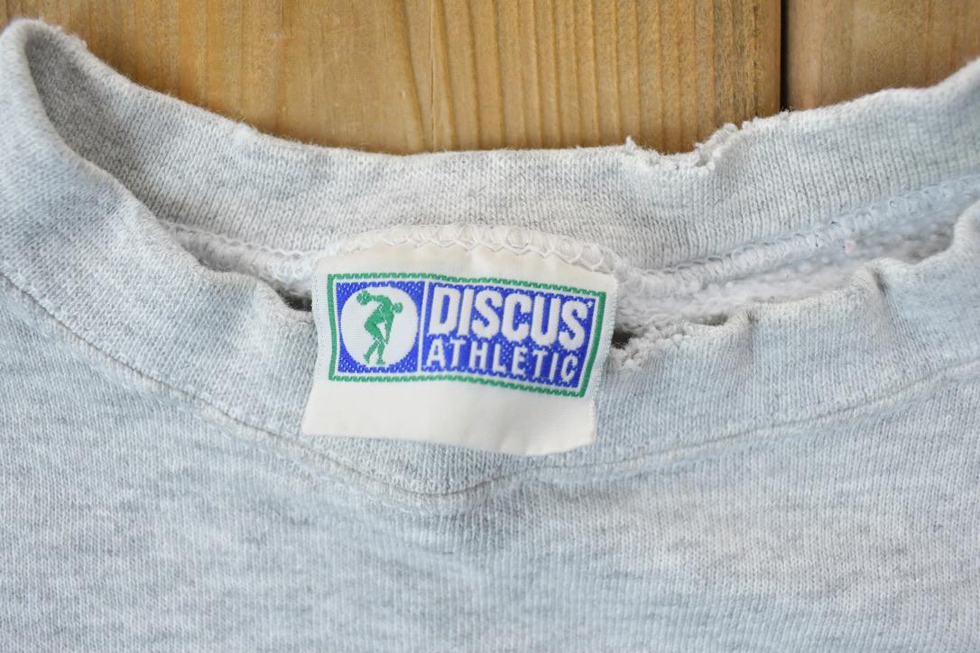 Vintage 1990s Discus Athletic Blank Grey Crewneck Sweatshirt / 90s Crewneck / Made In USA / Streetwear / Embroidered Patch