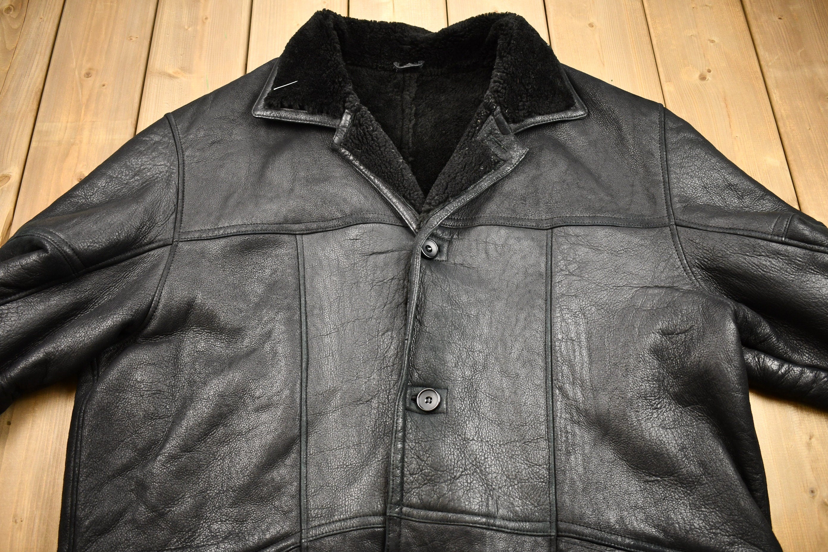Vintage 1980s Pronto Uomo Leathers Oversized Leather Fleece Lined Jacket