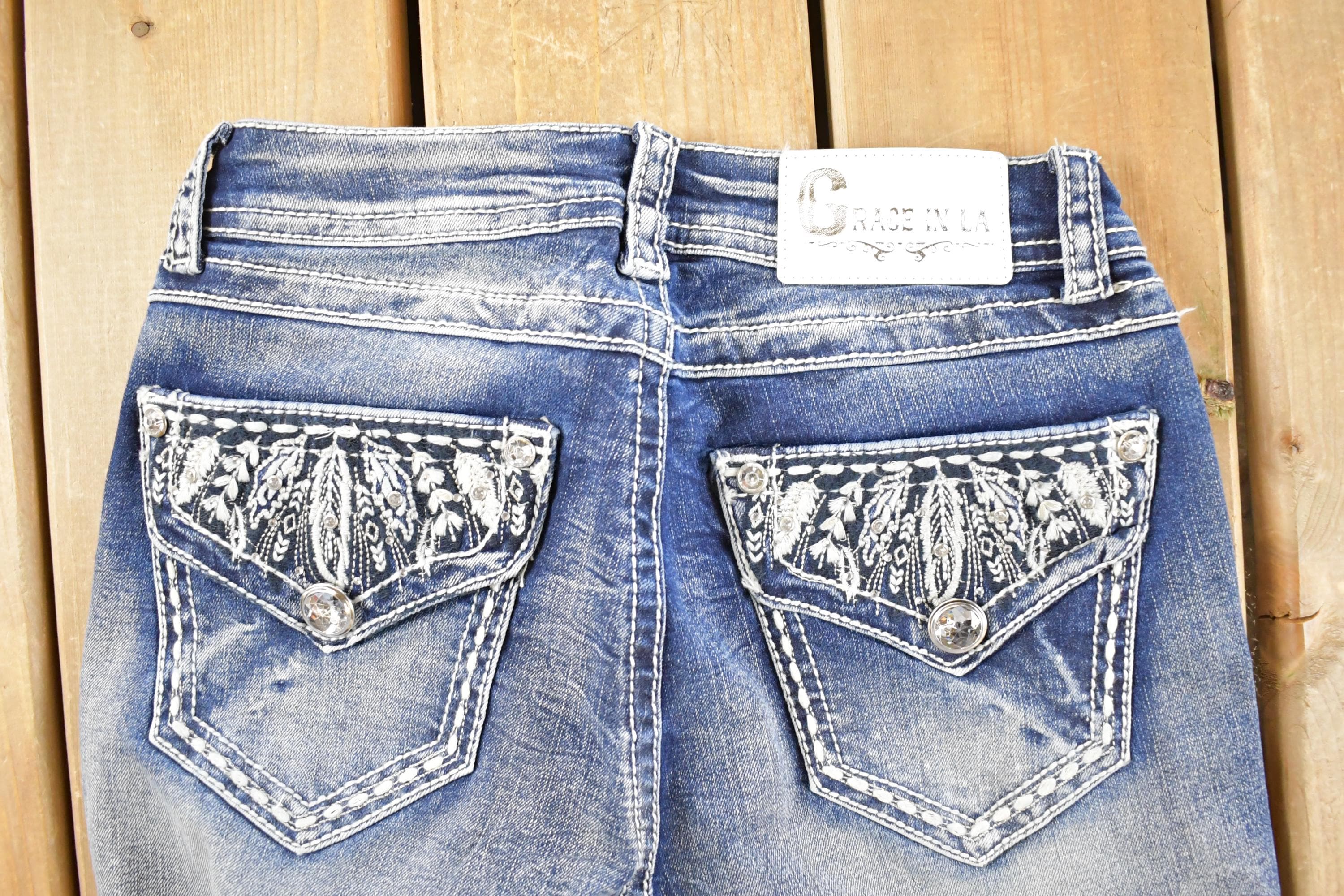 Vintage Deadstock Y2K Grace LA Bedazzled Low Rise Jeans Women's Size 27 x 29