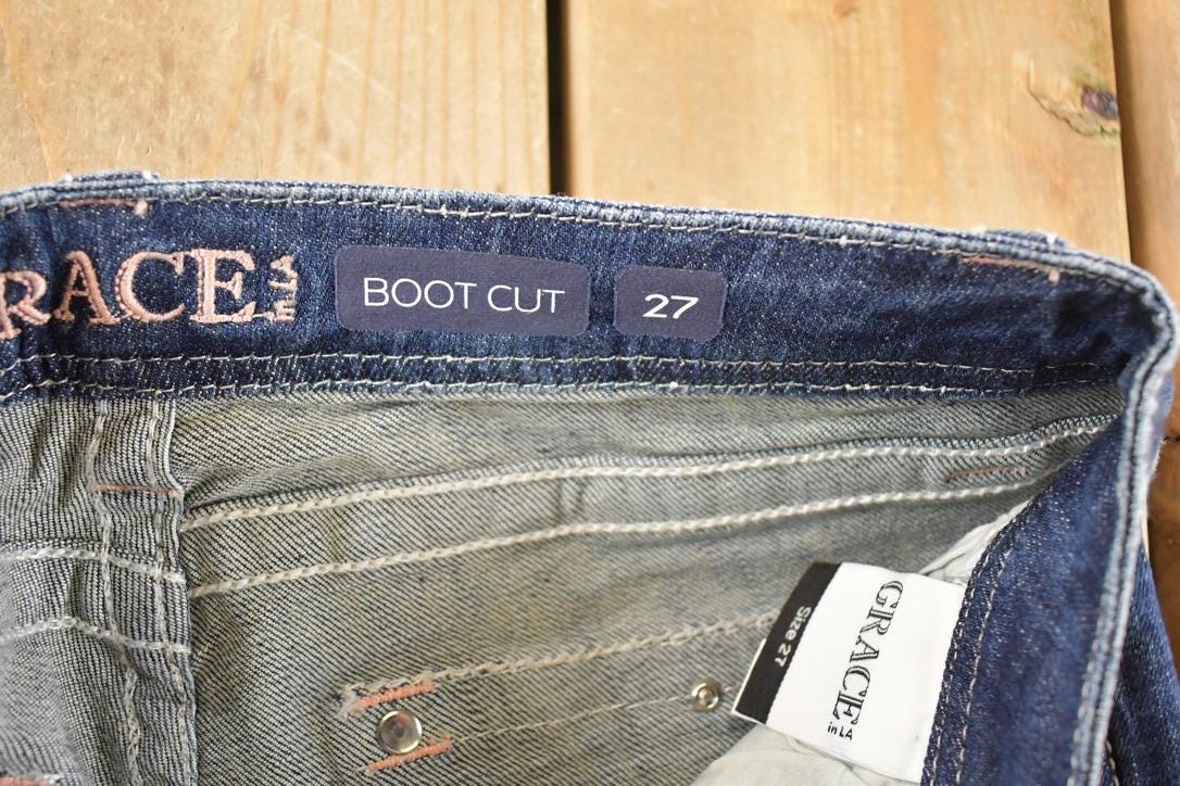 Vintage Deadstock Y2K Grace In LA Bedazzled Low Rise Jeans Women's Size 27 x 33