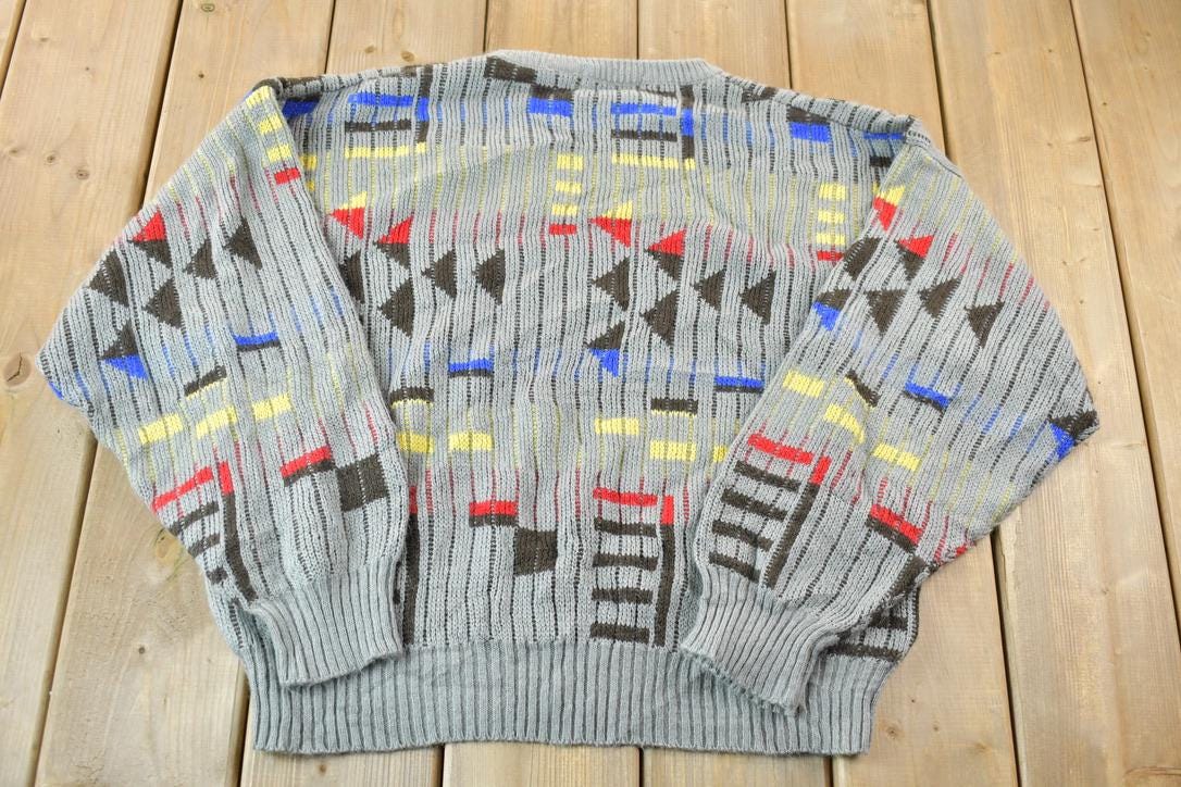 Vintage 1990s Image Plus Colorful Abstract Patterned Knit Crewneck Sweater  90s Crewneck  Boxy Fit  Size M