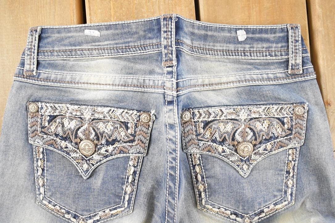 Vintage Deadstock Y2K Grace In LA Bedazzled Low Rise Jeans Women's Size 27 x 32
