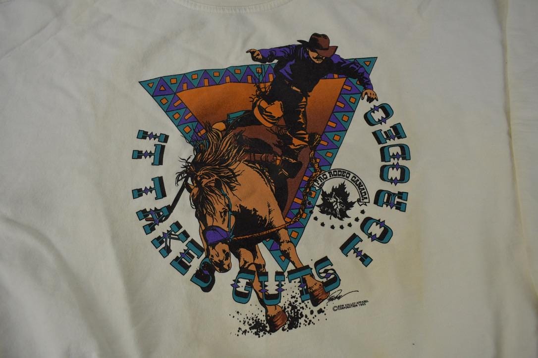 Vintage 1995 PRO RODEO CANADA Cowboy Graphic Crewneck Sweatshirt Made In Canada