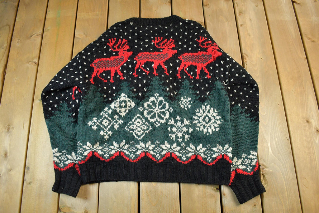 Vintage 1990s Collectif Hand Knit Abstract Pattern Wool Crewneck Sweater Adult Large