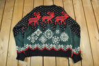 Vintage 1990s Collectif Hand Knit Abstract Pattern Wool Crewneck Sweater Adult Large