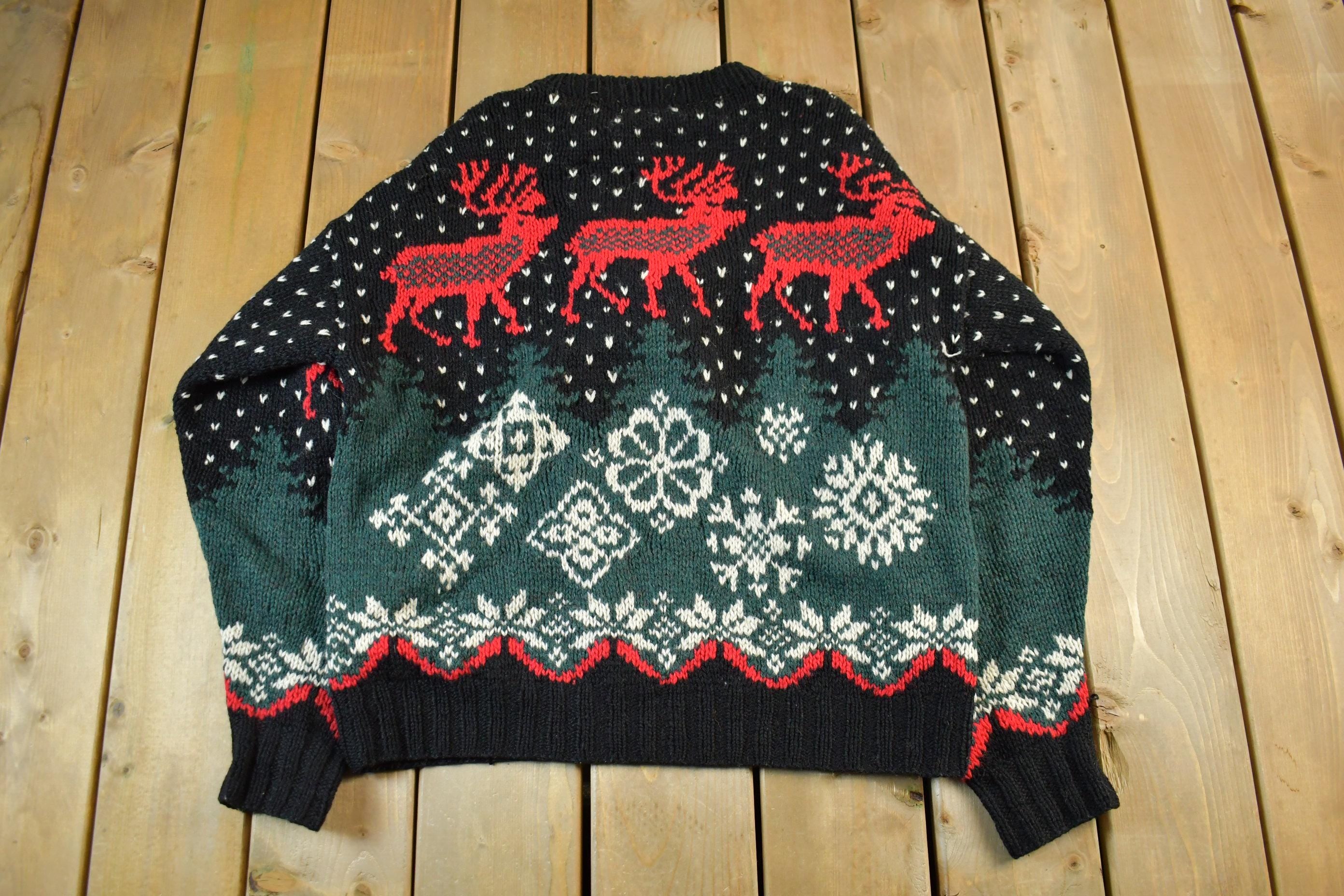 Vintage 1990s Collectif Hand Knit Abstract Pattern Wool Crewneck Sweater Adult Large