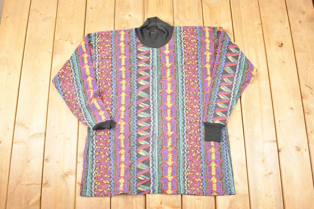 Vintage 1990s Abstract Print AOP Crewneck Sweatshirt Women's XL