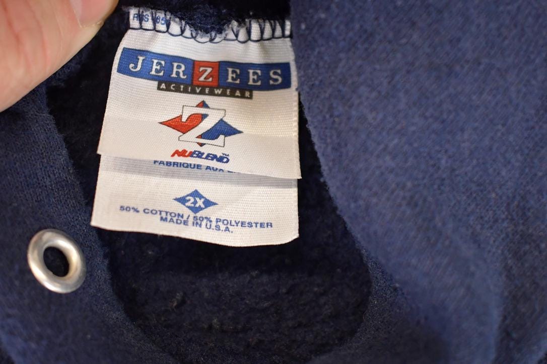 Vintage 1990s Jerzees Blank Navy Hoodie Sweatshirt Men's L