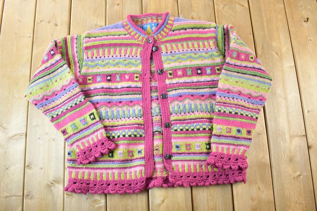 Vintage 1990s Newari Knit Abstract Pattern Crewneck Sweater
