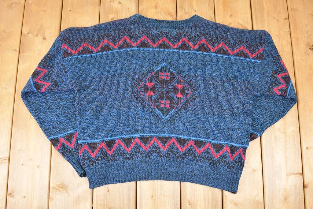 Vintage 1990s Todays News Abstract Knit Crewneck Sweater Men's L