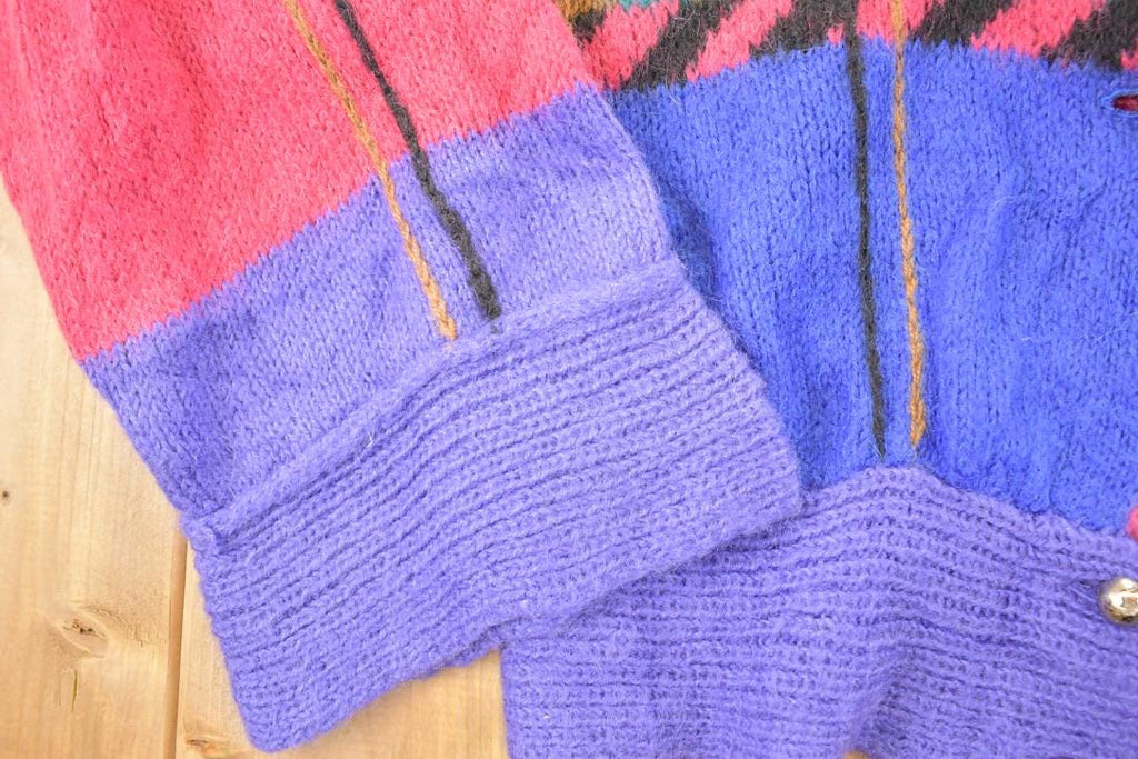 Vintage 1990s Norma Creighton Abstract Hand Knit Cardigan Sweater Women's L