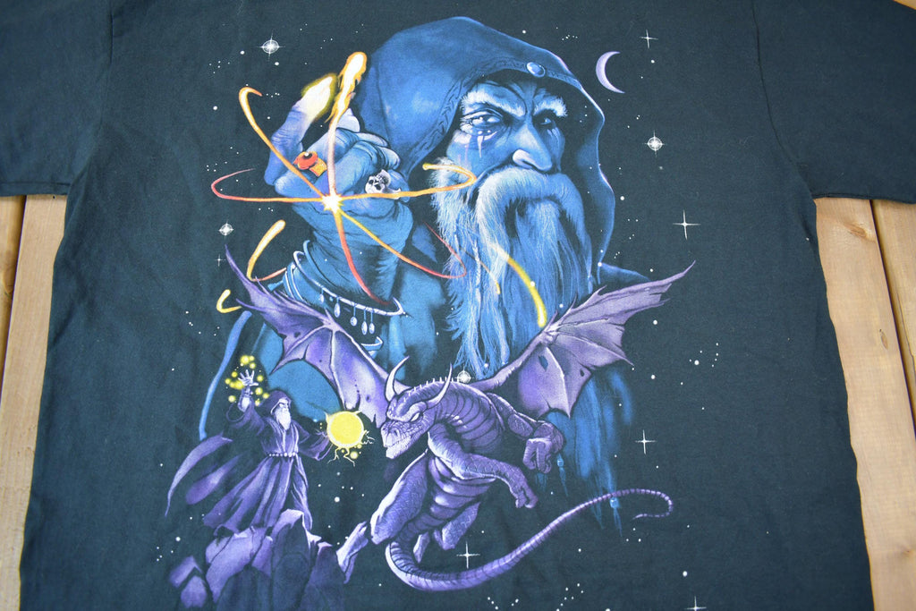 Vintage 2003 Deadstock Liquid Blue Dragon Wizard Graphic T-Shirt