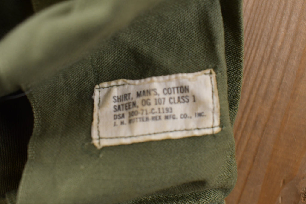 Vintage 1970s Army Military Green Button Up Shirt