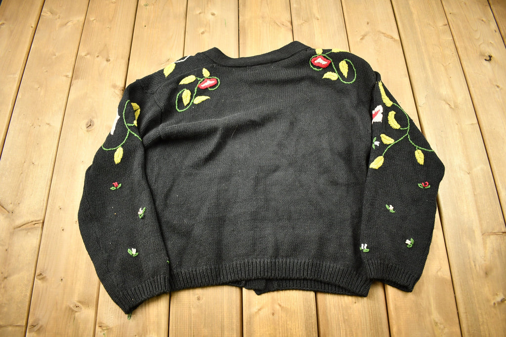 Vintage 1990s Floral Embroidered Cardigan Sweater