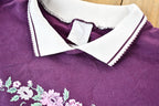 Vintage 1990s Dark Purple Floral Collared Graphic Sweatshirt