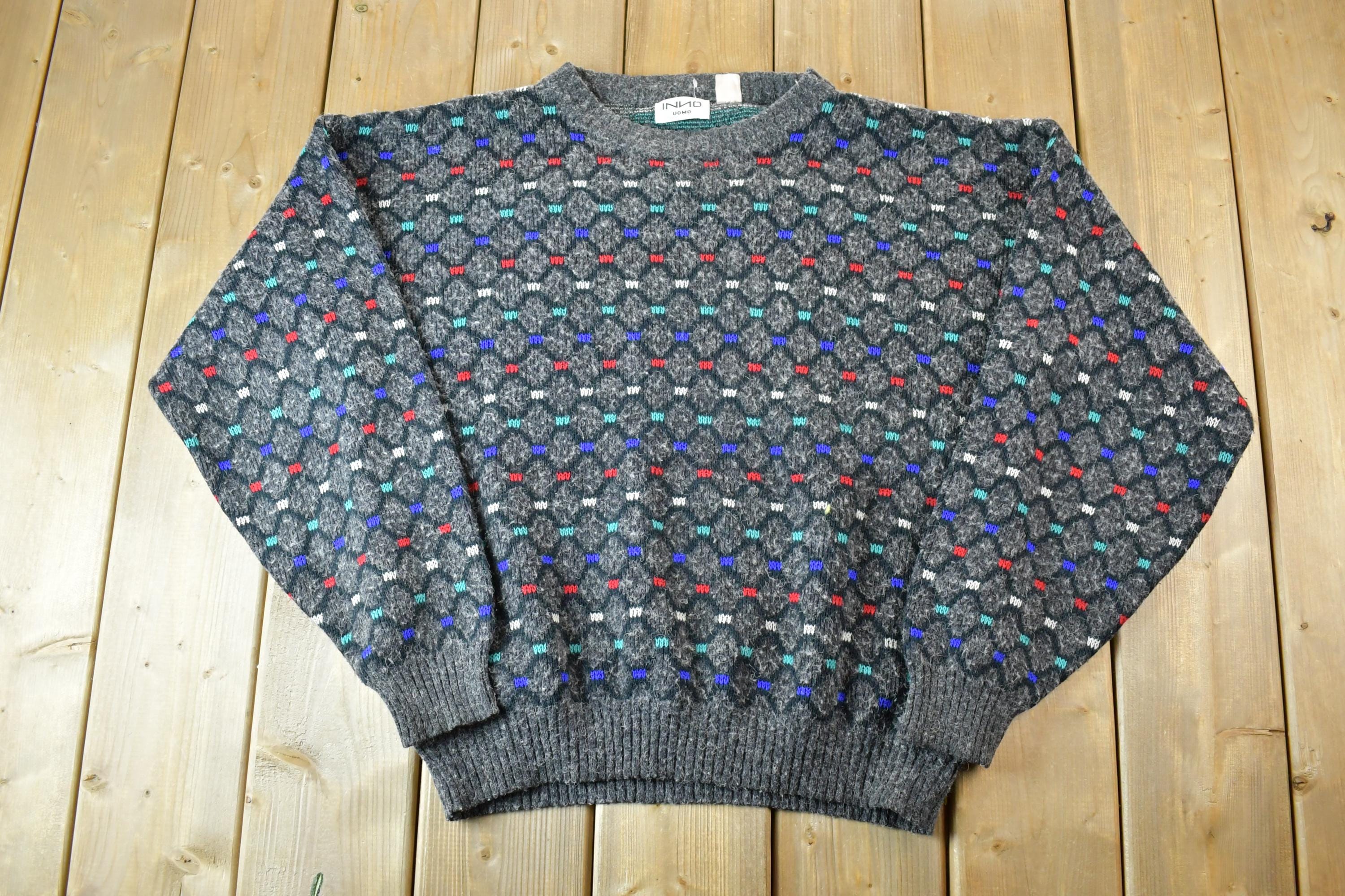 Vintage 1990s INNO UOMO Knit Abstract Pattern Crewneck Sweater