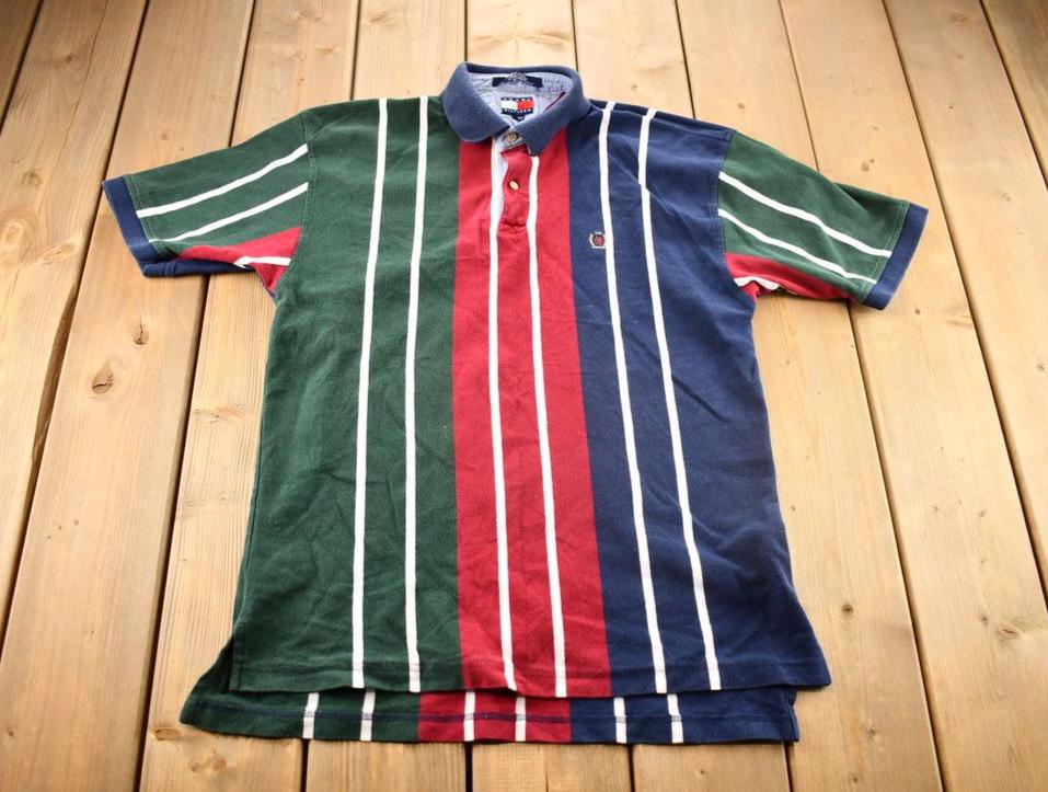 Vintage 2000s Striped Tommy Hilfiger Embroidered Emblem Polo Shirt