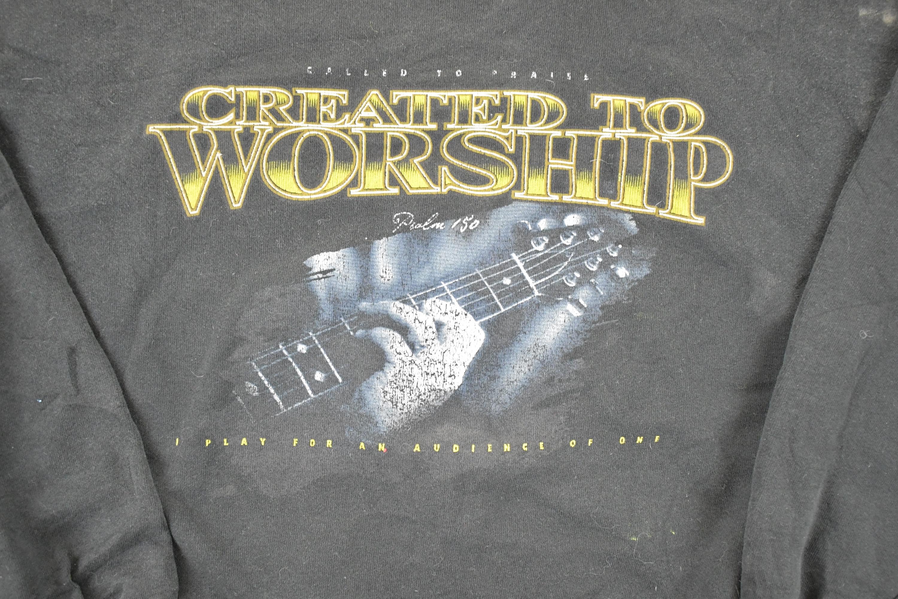Vintage 1990s Created To Worship Jesus Guitar Crewneck Sweatshirt Men's L