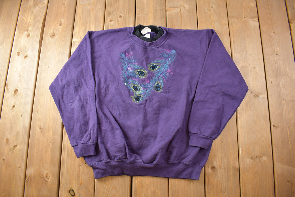 Vintage 1990s Peacock Feather Cute Crewneck Sweater