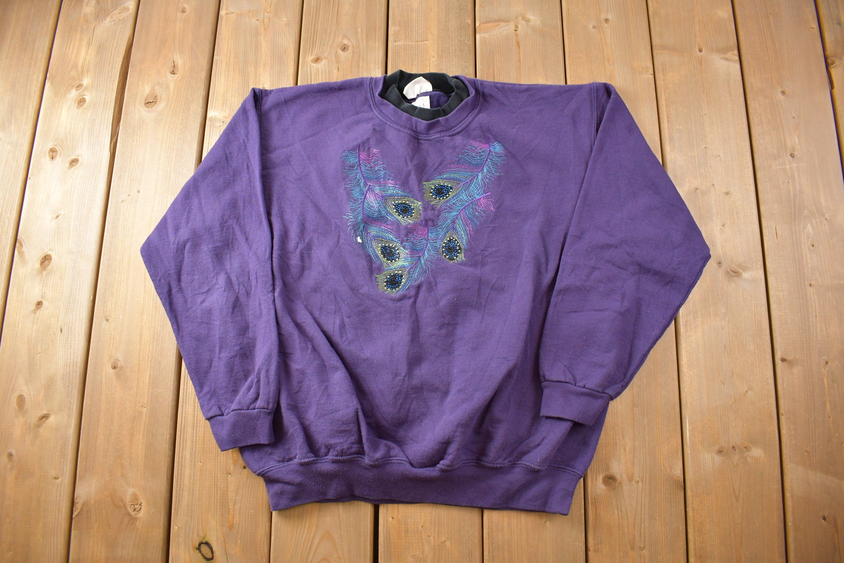 Vintage 1990s Peacock Feather Cute Crewneck Sweater
