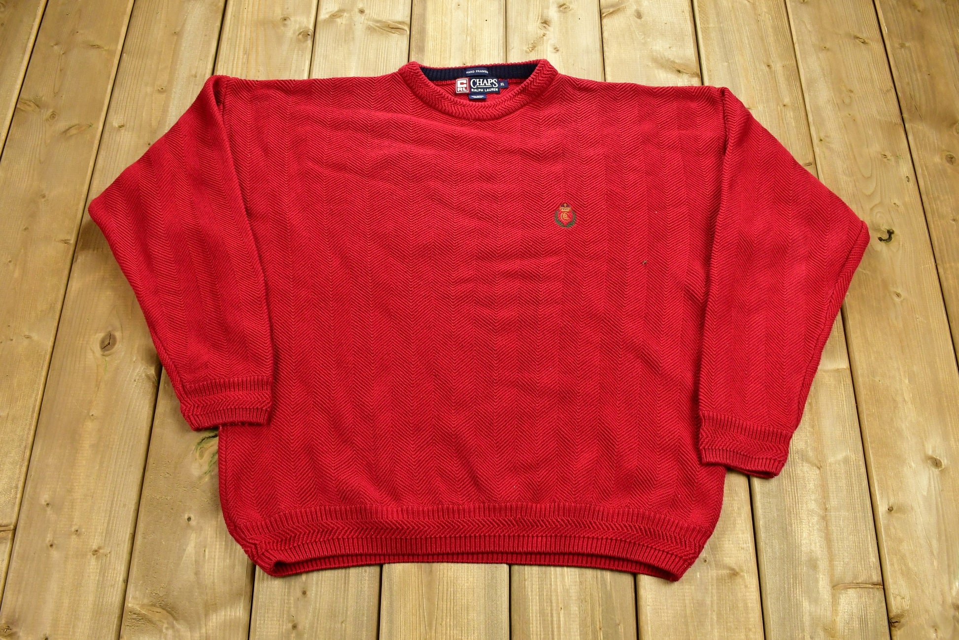 Vintage 1990s Chaps Ralph Lauren Knitted Sweater / Vintage 90s Crewneck / Embroidered / Outdoor / Sweatshirt / Vintage Polo