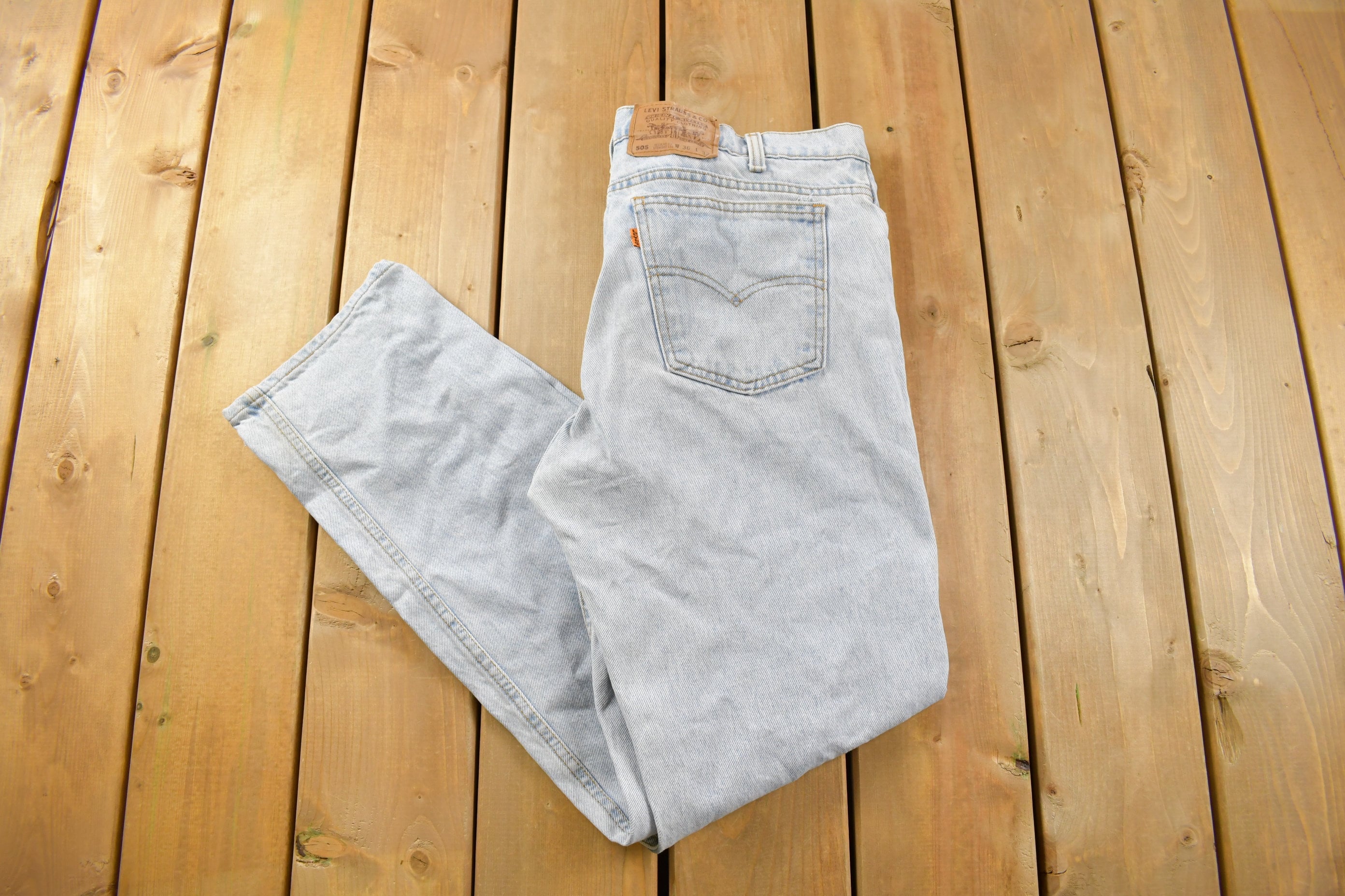 Vintage 1980s Levi's 505 Orange Tab Light Wash Jeans Size 36 x 30