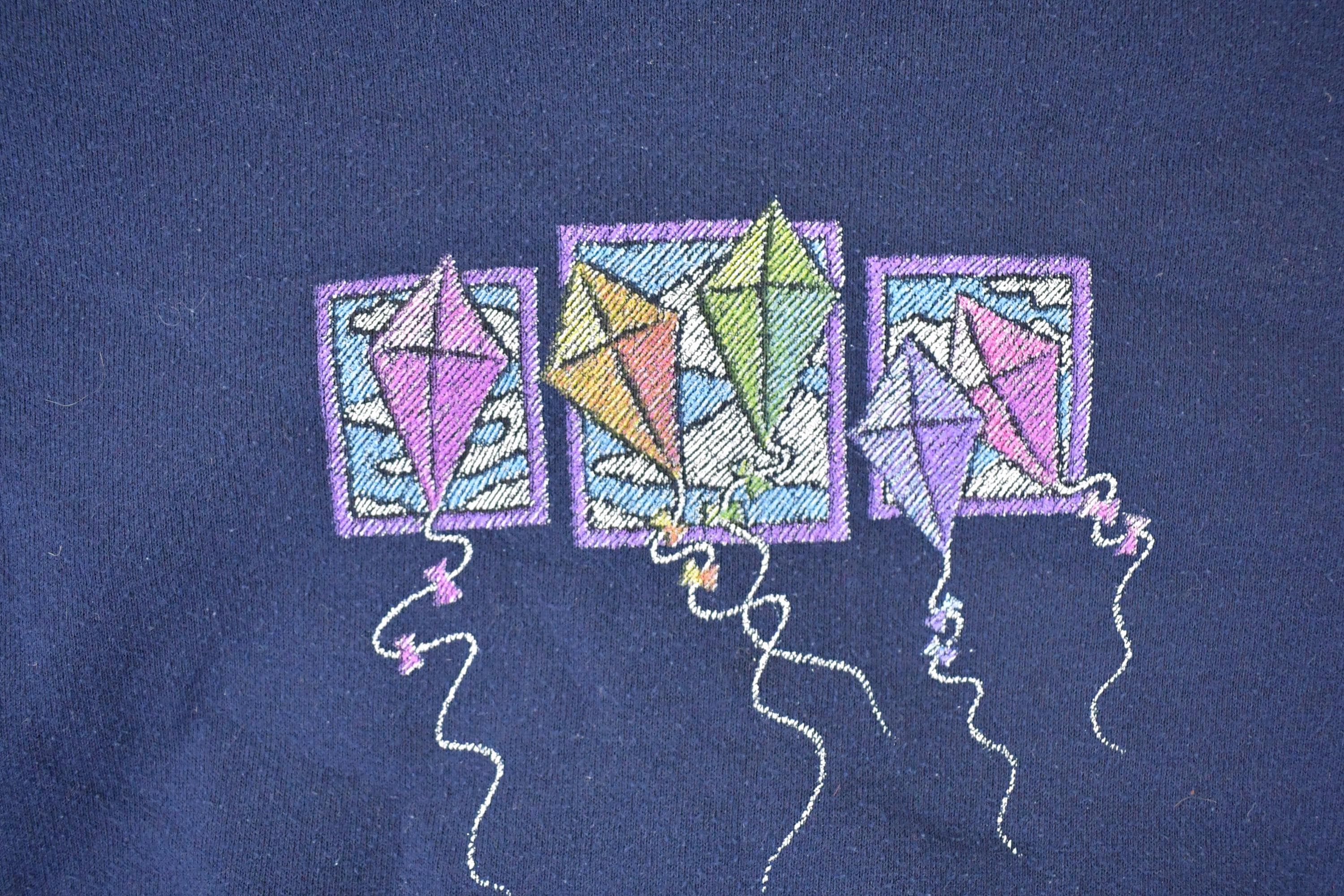Vintage 1990s Morning Sun Cute Kite Double Collar Embroidered Crewneck Sweatshirt Women's XL